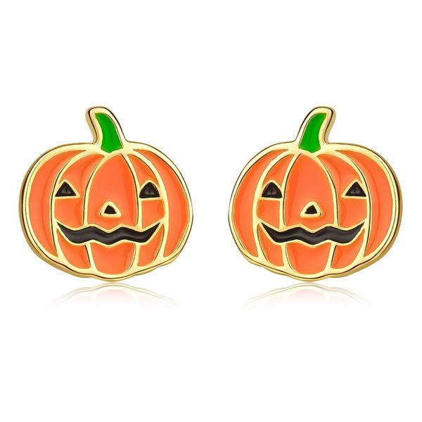 Halloween Pumpkin Earrings for Women 925 Sterling Silver Pumpkin Stud Earrings Halloween Party Jewelry Smiling Face Pumpkin for Women Girls Teen