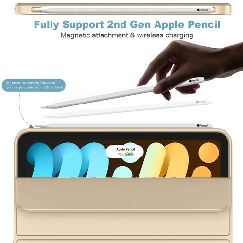 iMieet iPad Mini 7 Case 2024 (A17 Pro), iPad Mini 6 Case (8.3-Inch,2021 Model), iPad Mini 7th/6th Generation Case with Pencil Holder, Trifold Stand Smart Case with Soft TPU Back,Champagne Gold