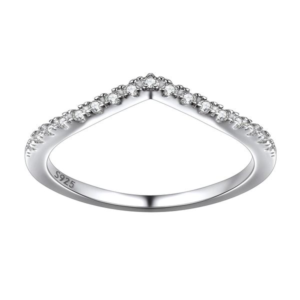 Suplight V Shaped Band Ring 925 Sterling Silver Wishbone Stackable Ring for Women Size 11