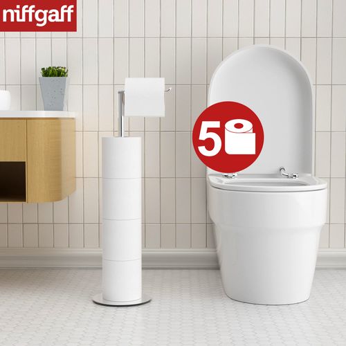 NIFFGAFF Toilet Paper Holder Stand and Dispenser for 4 Spare Rolls, Toilet Paper Storage,Stainless Steel Free-Standing Toilet Tissue Paper Roll Storage Shelf