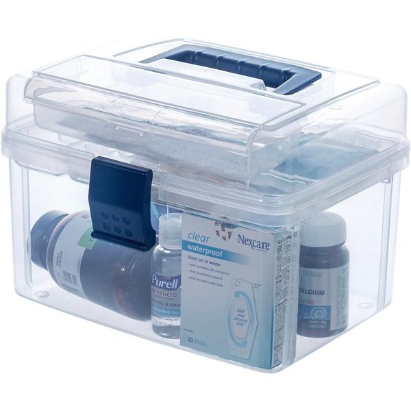 10 Inch Clear and Blue First Aid Clear Bin, Medicine Storage Box Container