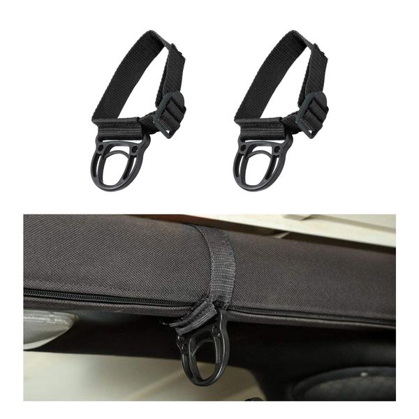 Suvnie 2PCS Roll Bar Coat Hanger Clothes Hook for Wrangler CJ YJ JL JT LJ TJ JK JKU JLU, Auxiliary Automotive Hanging Buckle Parts, Durable Stand Clothes Hanger Belt, Car Accessories (Black)