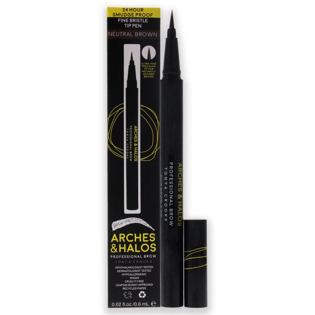 Arches & Halos Bristle Tip Pen - For Full, Bold, More Defined Brows - Long-lasting, Smudge Proof, Pigmented Color - Vegan and Cruelty Free Makeup - Neutral Brown