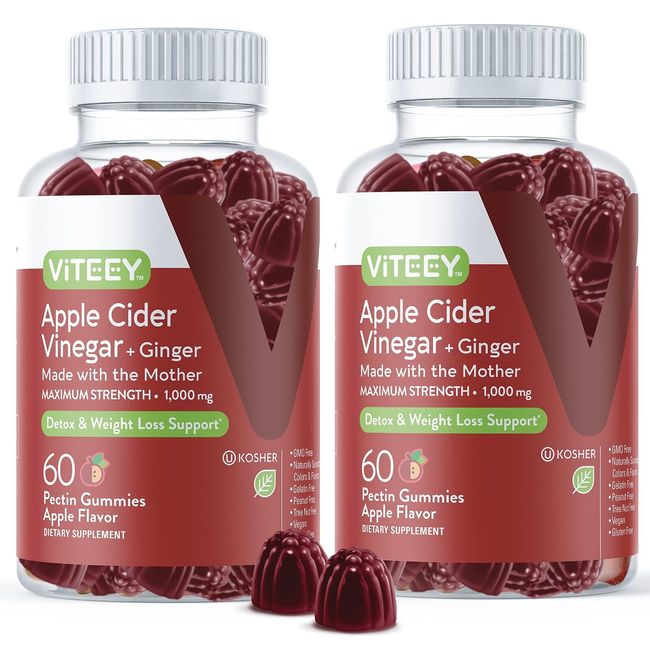 Apple Cider Vinegar Gummies Maximum Strength 1,000mg Plus Ginger, ACV With Th...