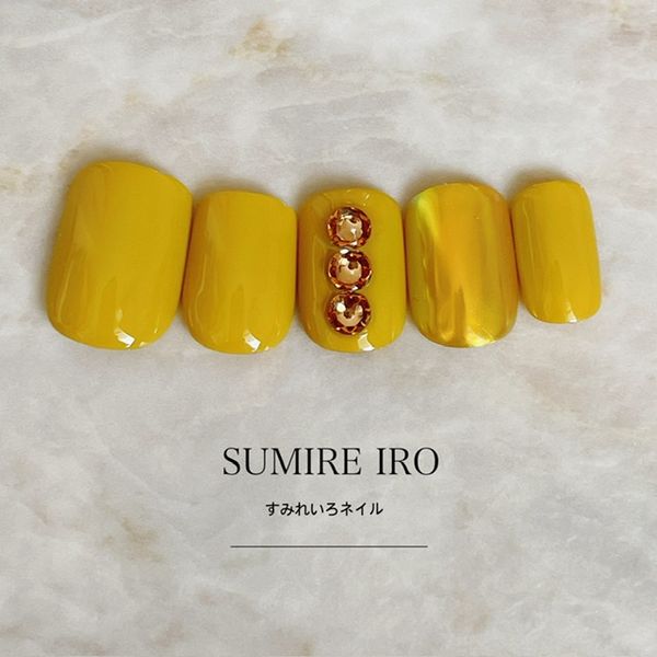 Nail tips False nails Bridal nails Short Coming-of-age nails Design Simple nails Nail Beige nails Small nails Large nails Very short Chibi nails Adult nails False nails Custom nails<br> [o2200] Yellow mustard surround pearl marble mirror