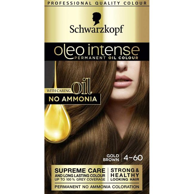 Schwarzkopf Oleo Intense Permanent Brown Hair Dye, Oil Enriched, Ammonia Free, Up to 100 Percent Grey Coverage, Gold Brown 4-60