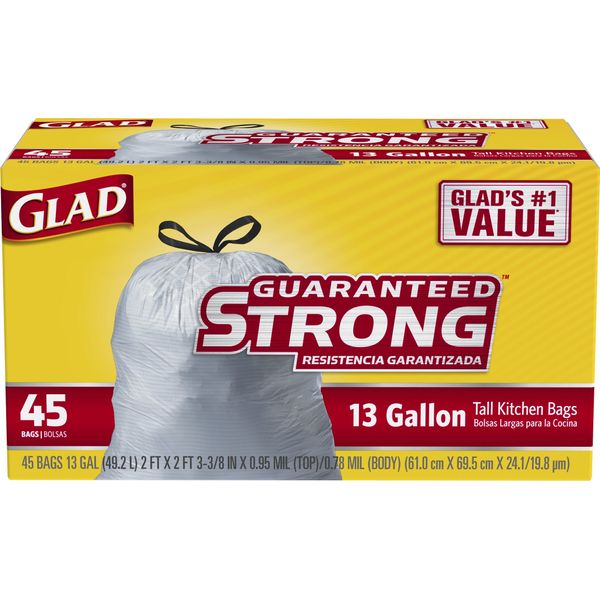 Glad Tall Kitchen Drawstring Trash Bags, 13 Gallon, 45 Count