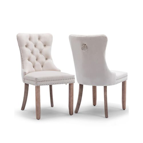 VICBARLEY Velvet Dining Chair Set of 2 Upholstered Tufted Dining Room Chair with Nailhead Trim and Solid Wood Legs for Kitchen, Restaurant,Beige