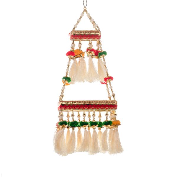 Square Centre Hanging Wall Roof Ceiling Hanging Jhoomar Golden Hangings Decorative Ornament Party Decorations Indian Traditional Home Décor for Festivities & Gifting