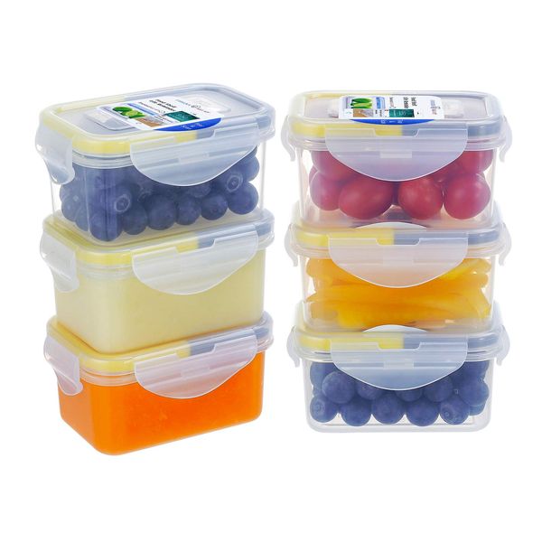 EASYLOCK 6Pack 180ML Food Storage Containers with Lids Airtight, Meal Prep Containers Reusable, Plastic Food Container with Lids Set, Freezer Storage Boxes, Sauce Pots, Snack Pots (Yellow-grey)