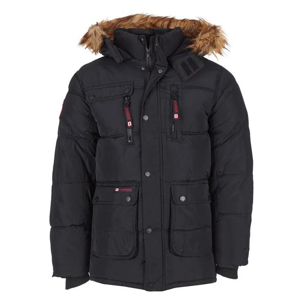 Canada Weather Gear Men's Fur Hooded Puffer Jacket - Black / M