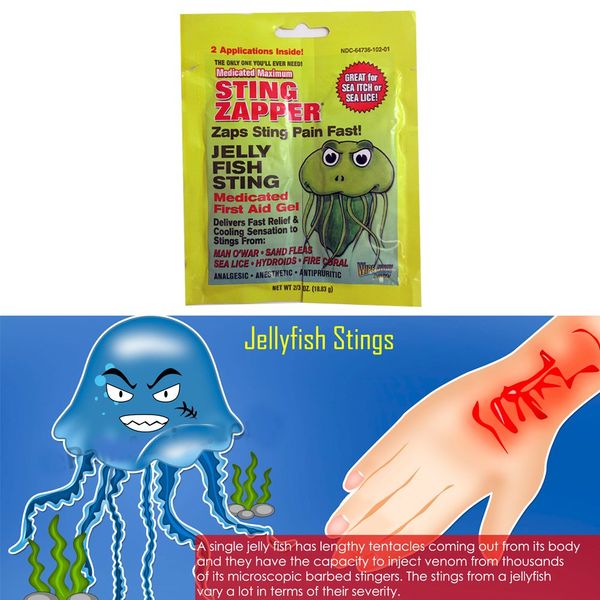 Single Pack with 2 Applications Sting Zapper Jellyfish Sea Life First Aid Medicated Gel Wipe Away Fast Relief