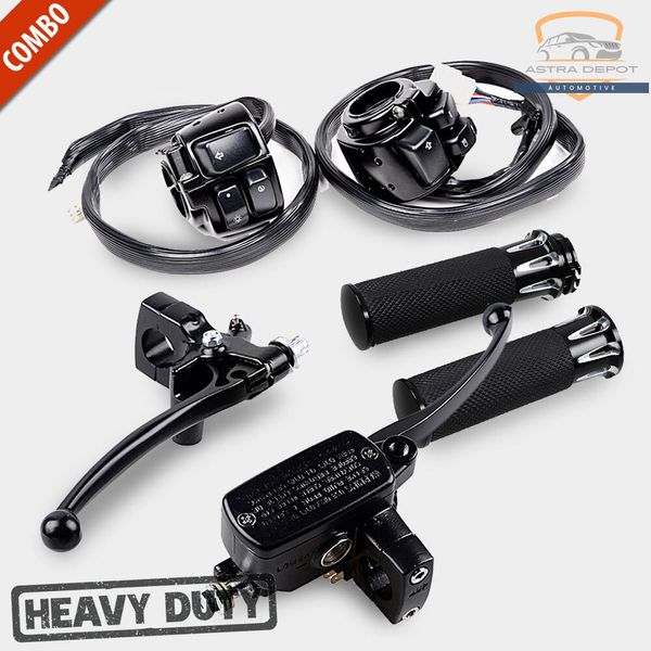 Combo Motorcycle 1" Handlebar Hand Grip + Switch Controls + Clutch Brake Levers