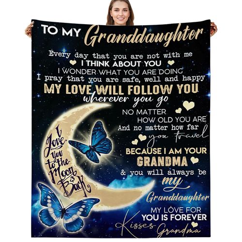 BUUGVIIL Granddaughter Gifts from Grandma, Granddaughters Gift Blanket, Gifts for Granddaughters, to My Granddaughter Blanket from Grandma for Birthday Graduation Christmas 60"x50"