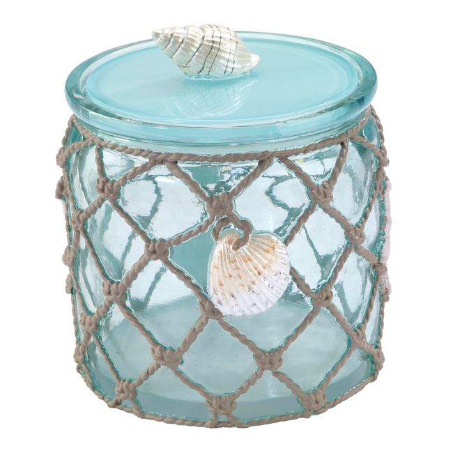 Avanti Linens - Covered Jar, Resin Countertop Organizer, Beach Inspired Bathroom Accessories (Seaglass Collection)