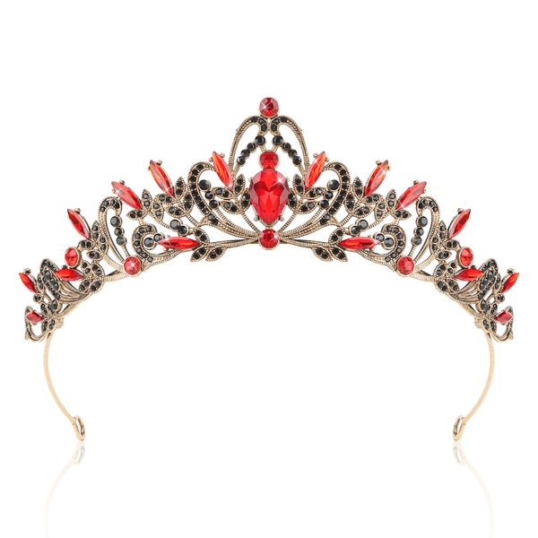 CIEHER Red and Black Crown for Women Girls, Queen of Hearts Crown Costume Evil Queen Crown for Halloween Decorations, Red Crown Red Tiara for Girls, Crowns for Women Birthday Prom Gothic Wedding Party