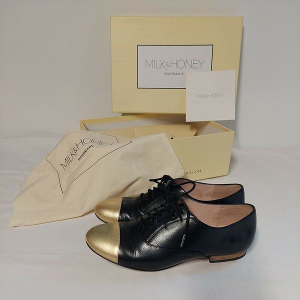 Milk & Honey Handmade Black And Gold Dress Shoes Size 36 Read Description