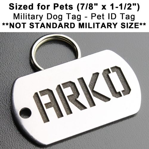Pawsitively Pet Tags Stainless Steel Custom DEEP Engraved Pet ID Tags Personalized Front/Back Dog Tags for Dogs and Cats - Military Dog Tag 7/8" x1-1/2 (2-Side Engraving)