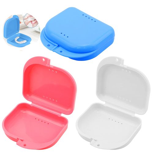 3 PCS Retainer Case Box Container, Denture Box Mouth Guard Case Teeth Mouth Tray for Denture, Sport Mouth Guard, Brace, Splint (Pink & White & Blue)