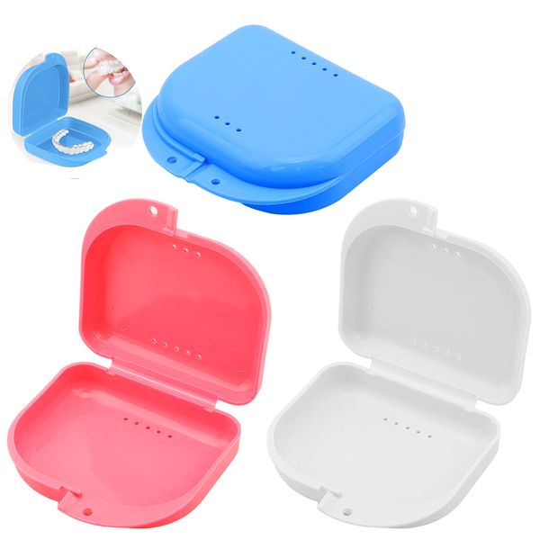 3 PCS Retainer Case Box Container, Denture Box Mouth Guard Case Teeth Mouth Tray for Denture, Sport Mouth Guard, Brace, Splint (Pink & White & Blue)