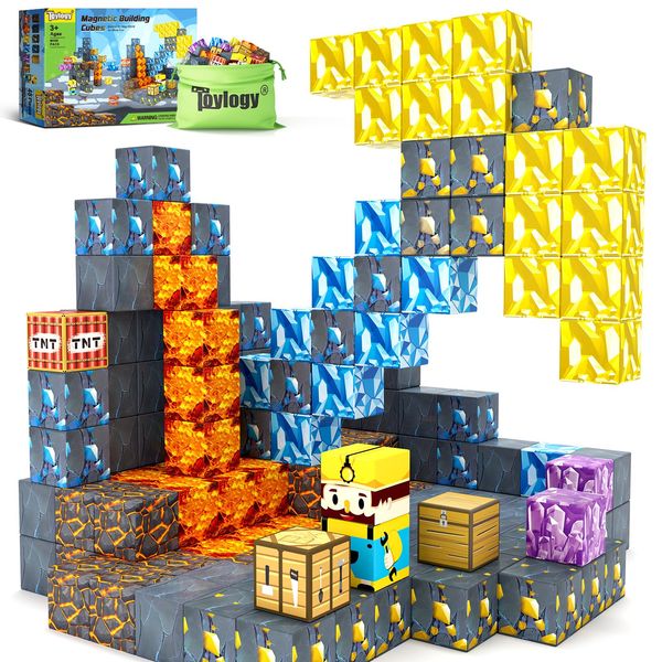 Magnetic Blocks-Build Mine Magnet World Pickaxe Edition Mine Pickaxe Caverns Kids Games Toddler Toys Magnetic Tiles for Boys & Girls Age 3-4 4-5 6-8, Sensory Outdoor Toys for Kids for 3+