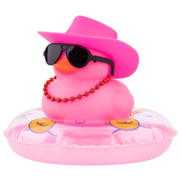 wonuu Rubber Duck Car Decorations Cute Car Accessories Dashboard Car Ornament with Cowboy Hat Swim Ring Colour Necklace and Sunglasses,G_pink red necklace sunglass pink cowboy