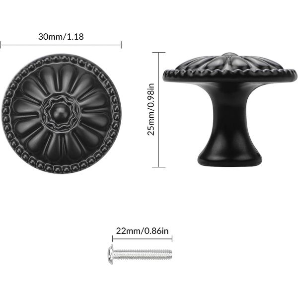 YSDMY 12 Pcs Round Cabinet Door Knobs,30mm Flower Pattern Cupboard Handle,Drawer Knobs with Screws,Mushroom Drawer Pull Handle for Cupboard Drawer Wardrobe Handles