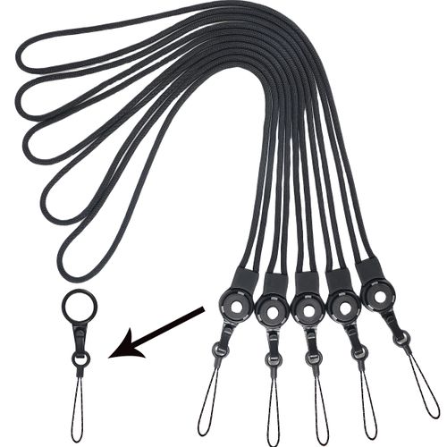 [AMUU] Neck Strap, Neck Strap, Ring, Round Strap, Black, Ring Strap, One Touch Removal, Mobile Phone Strap, Hanging String, Nylon, ID Card Holder, For Smartphones, Wallets, Keys, Assorted Colors, Pack of 5 (Black)