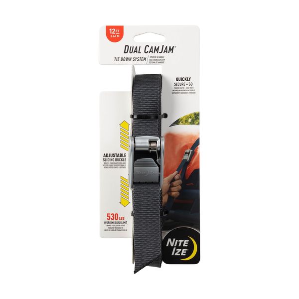 Nite Ize CJD12-09-R3 Dual Cam Jam Tie Down System, Black, 12 ft