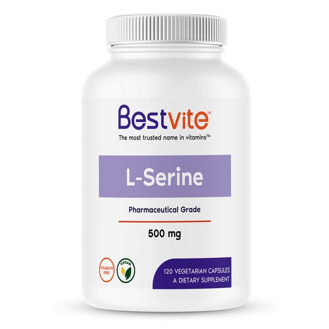 L-Serine 500mg (120 Vegetarian Capsules) - No Stearates - Vegan - Non GMO