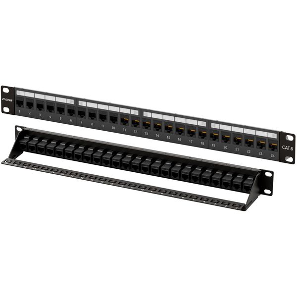 FGB 10Gbps Patch Panel 24 Port, Cat6 Keystone Patch Panel, 19" Rackmount or Wall Mount Patch Panel 1U with Back Bar, Network Patch Panel for Gigabit Network Switch