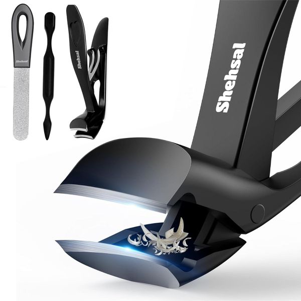 Angled Head Nail Clippers for Seniors & Men – Extra Wide Jaw Nail Trimmer for Thick & Ingrown Toenails, Heavy Duty Toenail Cutter with Catcher, Arthritis Fingernail Clipper, File & Nail Cleaner Set