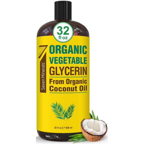 Organic Vegetable Glycerin - Big 32 fl oz Bottle - No Palm Oil, Made with Organic Coconut Oil - Therapeutical Grade Glycerine Liquid for DIYs - Perfect as Hair, Nails and Skin Moisturizer - Non-Gmo