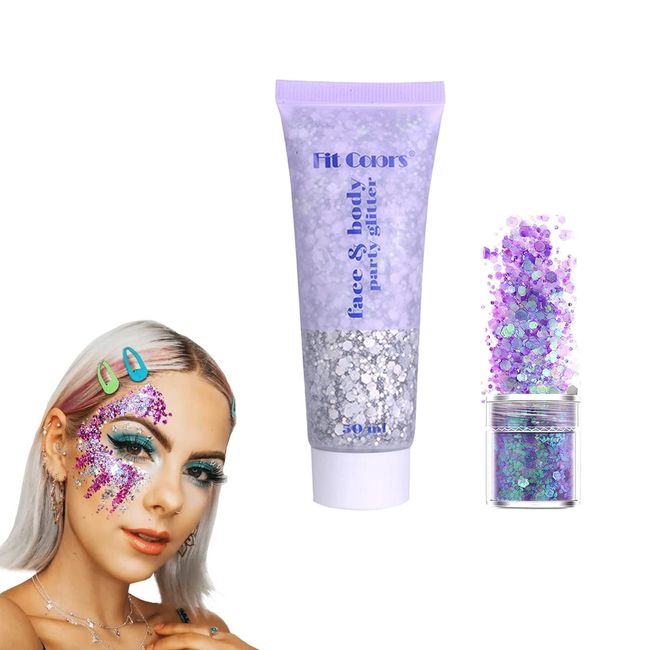 Catelves 2 Bottle Glitzer Gesicht Set, Body Glitter Gel Set,Glitzer Festival Gesicht, Festival Glitzer Make Up, Gesichtsglitzer, Holografisches Glitzergel, Glitzer Haare, Glitzer Flüssiger Lidschatten