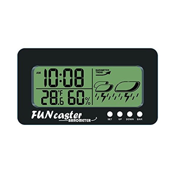 TecScan FUNcaster Barometer Ambient Weather Clock for Golf Cart, Boat, Home, Office Easy to See Time, Temp, Humidity, & Forecast