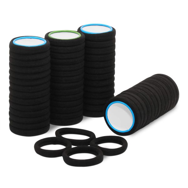 FeyFia Premium 50 Black Hair Ties, Elastic Hair Band Made of Quality Cotton and No Crease Hair Tie. Perfect Suitable for Ponytail Holder for Women and girls. Hair Accessories for Women With Style