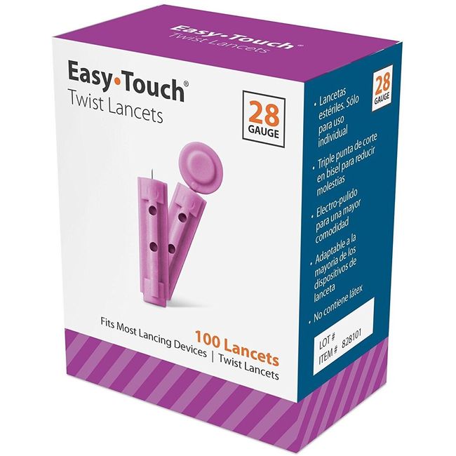 Easy Touch Twist Lancets Triple Bevel Cut Sterile Latex Free Single Use 100 ct