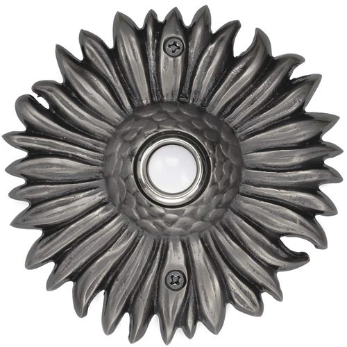 Waterwood Solid Brass Sunflower Doorbell in Pewter - Wired & Illuminated Push Button from Environmentally Friendly Recycled Material