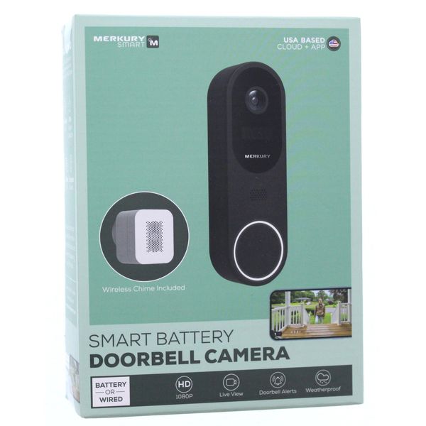 Merkury Smart Battery Doorbell Camera (Black)
