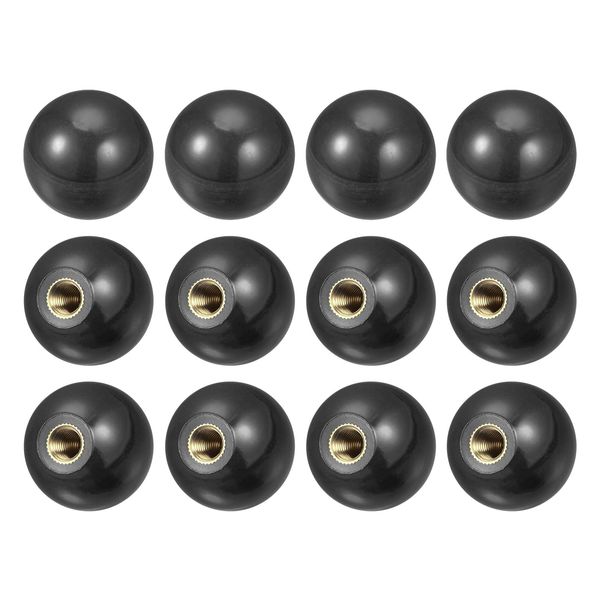 sourcing map 12Pcs Threaded Ball Knobs, M8 Female Thread Thermoset Ball Knob 1.18'' Dia Black Round Operation Ball Handles with Copper Insert for Machine Handle Tool Replacement