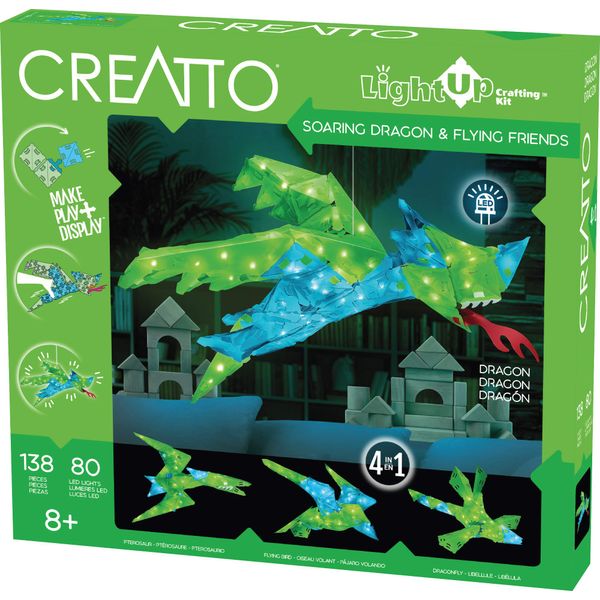 Thames & Kosmos Creatto Soaring Dragon & Flying Friends Light-Up 3D Puzzle Kit | Includes Creatto Puzzle Pieces to Make Your Own Illuminated Craft Creations | DIY Activity Kit & LED Lights