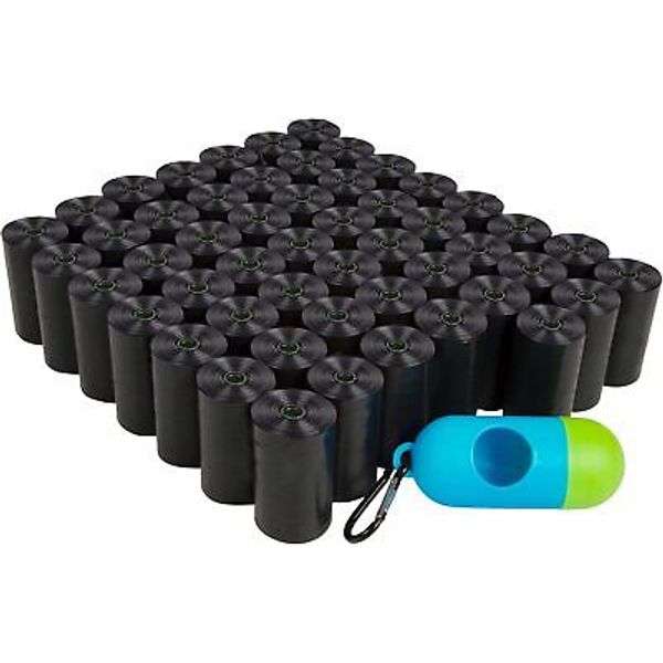 1040 Dog Poop Bags with Dispenser and Leash Clip, 1042 Piece Set, Black