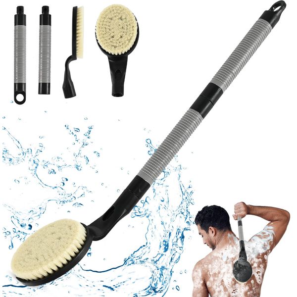 Back Scrubber Anti Slip for Shower, 21.7” Detachable Back Bath Brush for Shower, Back Scrubber, Exfoliation and Improved Skin Health for Elderly with Limited Arm Movement, Disabled (21.7” Black)