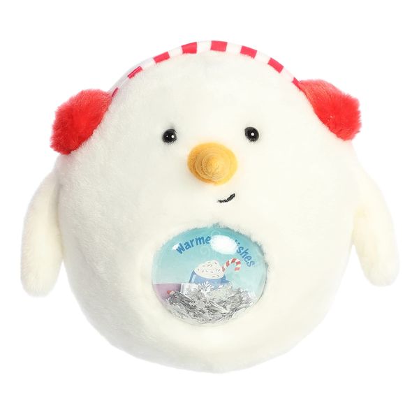 Aurora® Festive Holiday Snowglobe Bellies™ Warmest Wishes Snowman™ Stuffed Animal - Seasonal Cheer - Heartwarming Gifts - White 5 Inches