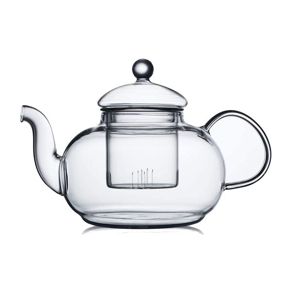 CnGlass Glass Teapot Stovetop Safe,Clear Glass Tea Kettle with Removable Infuser 1000ML(33.8 oz),Borosilicate Glass Teapot with Strainer for Loose Tea