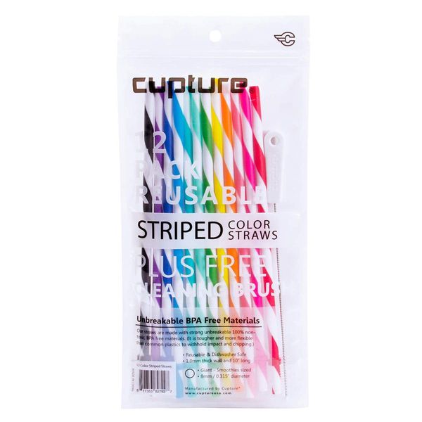 Cupture Reusable Striped Straws, 10 inches