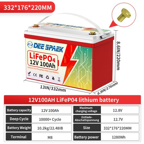 12V 100Ah LiFePO4 Lithium Battery Bluetooth Monitorin BMS 8000+Cycles Solar RV