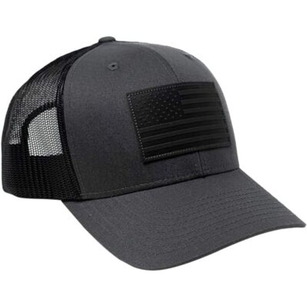 13 STRIPES American Flag Hat – Leather Patch Mesh Back One Size, Charcoal