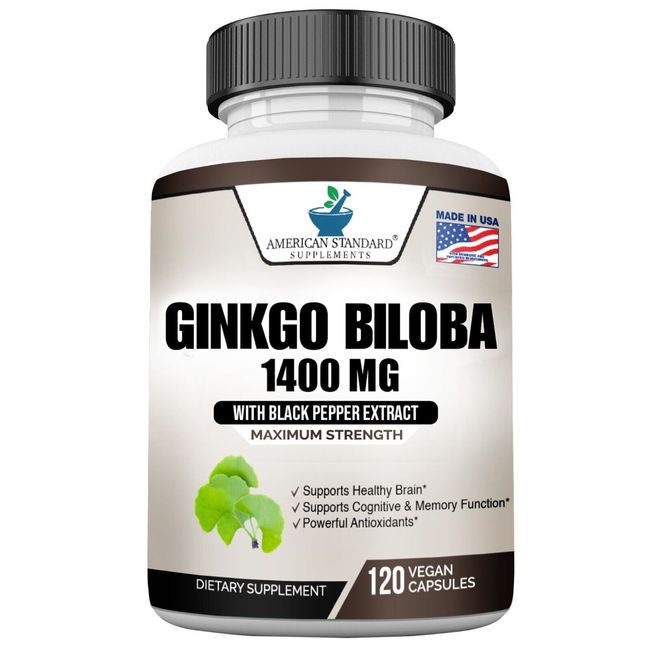 Organic Ginkgo Biloba 1400mg, Ginko Biloba Leaf, 120 Veggie Caps