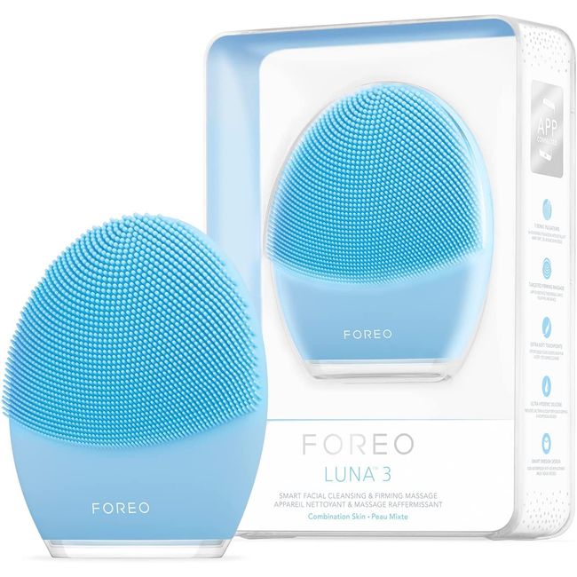 FOREO LUNA 3 Combination Skin for Mixed Skin, Smart Cleansing Device, Electric Facial Cleansing Brush, Silicone, Aging Care